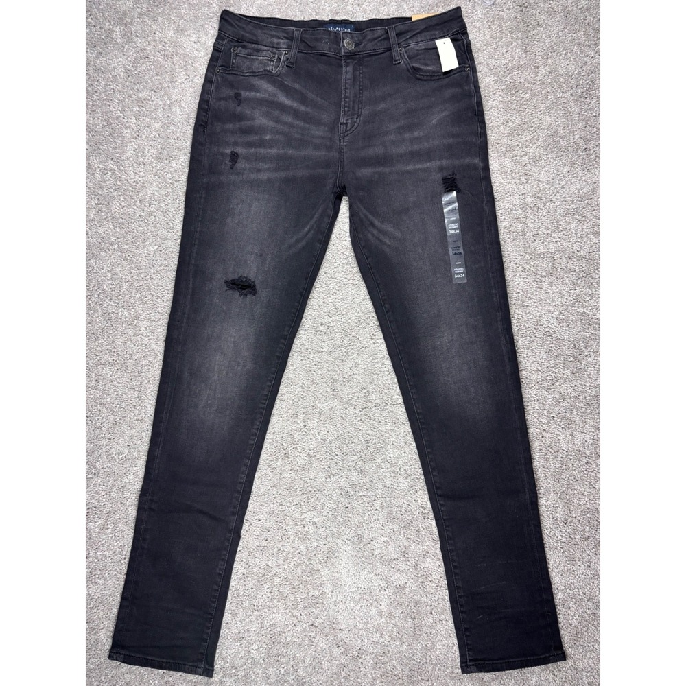 Aeropostale Mens Athletic‎ Skinny Jeans 34x34 Black Distressed Max Stretch Denim